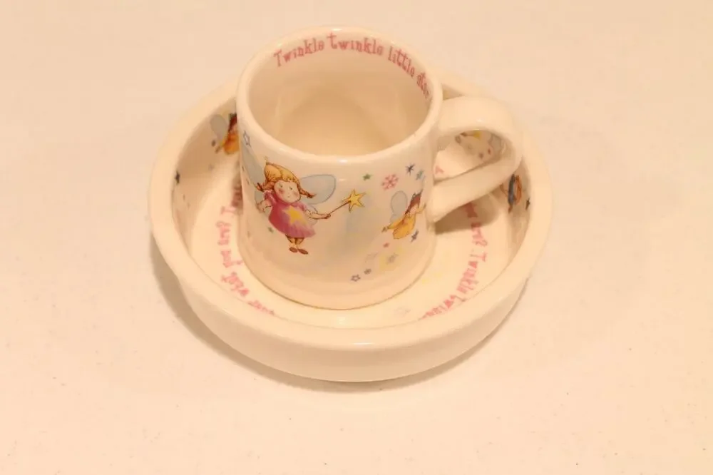 Anderton Pottery 1890 England Twinkle Twinkle Little Star Fairy Bowl & Mug Set